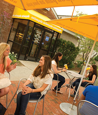 Students Eating Outside the Cafe on Campus