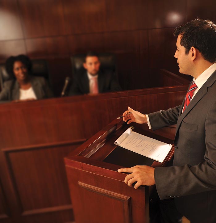 Students using the Moot Court Room